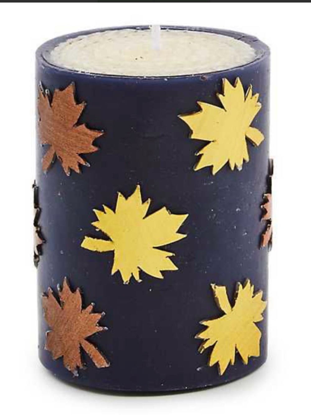 MacKenzie-Childs Navy Maple Leaf 4" Pillar Candle NIB